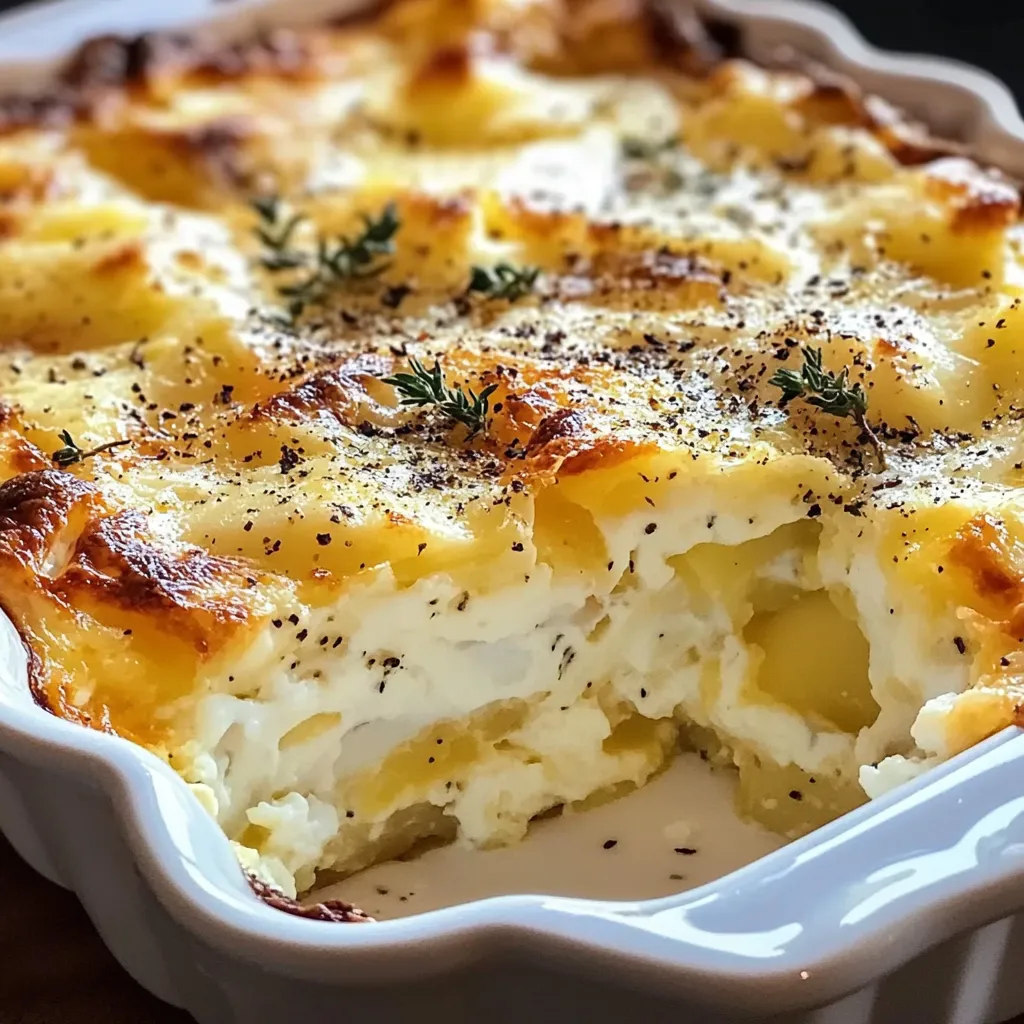 A white bowl with a casserole in it.
