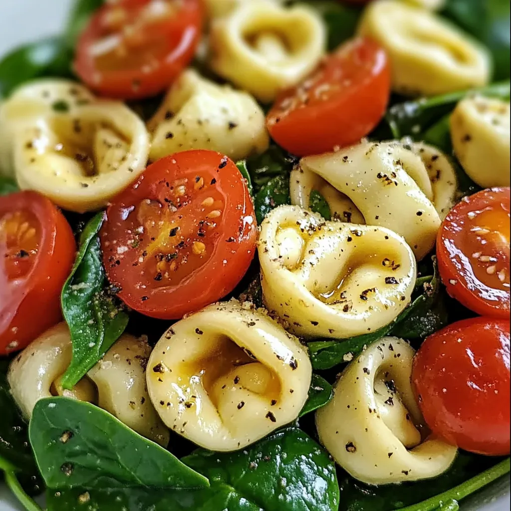 A bowl of pasta with tomatoes and spinach.
