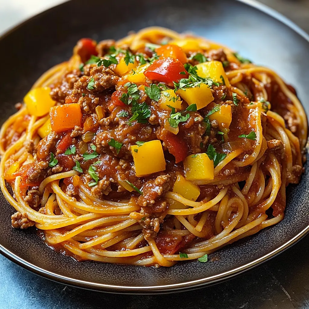 A plate of spaghetti with meat sauce and vegetables.