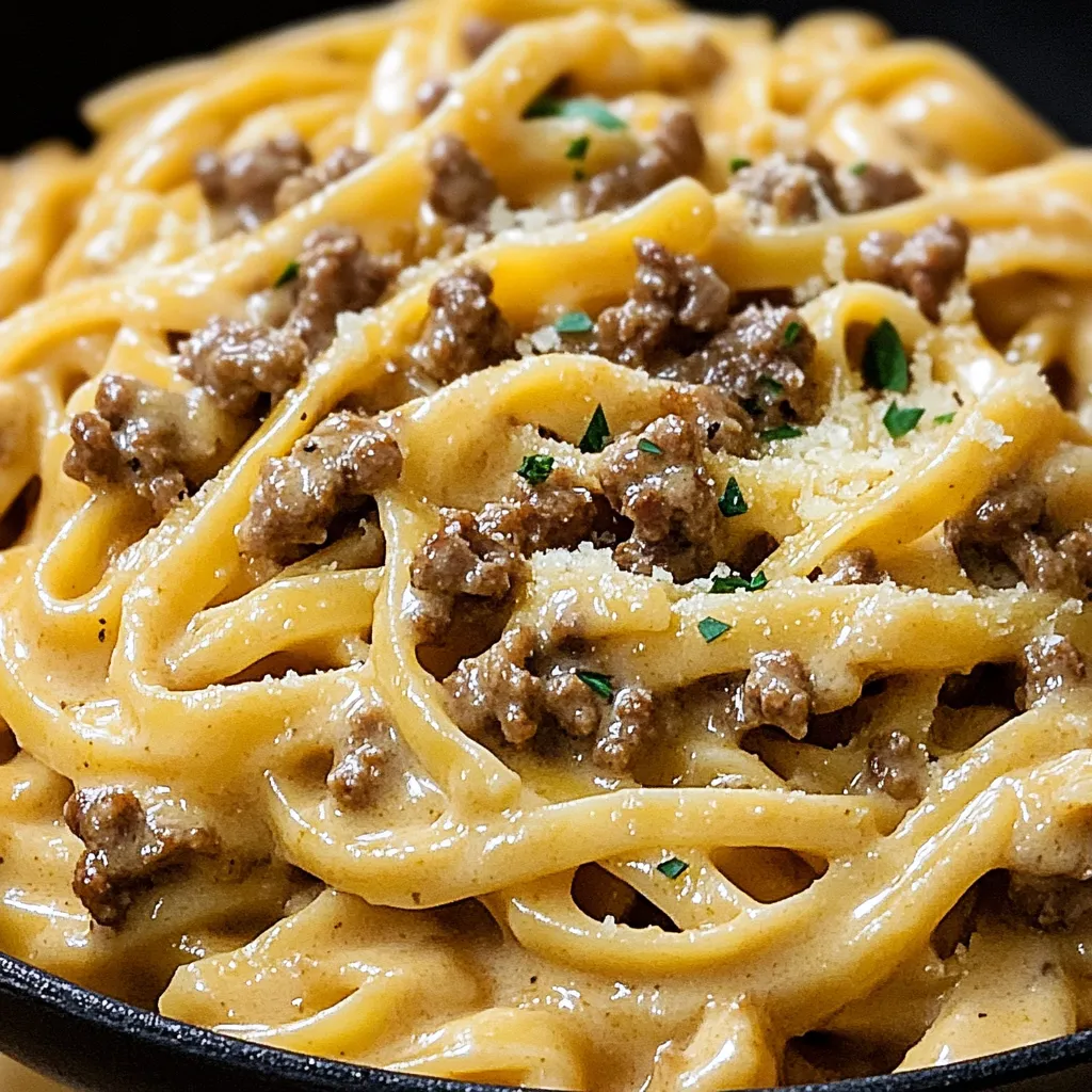 A bowl of pasta with meat and cheese.