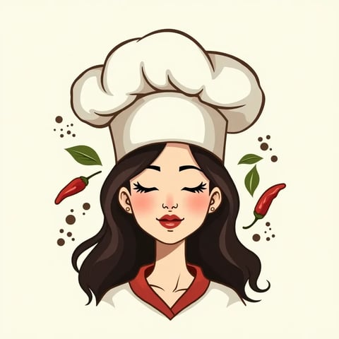 A woman with a chef's hat on her head.